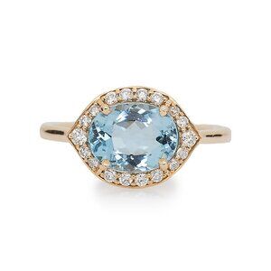 1.55cts Brazilian Aquamarine Ring with Diamond Halo in Solid 14K Gold